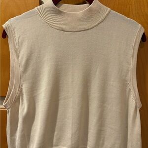 Orvis Cream Knit Sweater 100% Silk Sleeveless Cropped Mockneck L XL